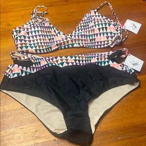 Vanilla/Beach Pink and Black Bikini Set with Adjustable Triangle Top
